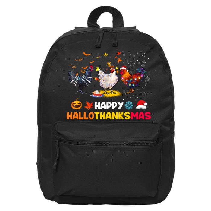 Chicken Halloween Happy Hallothanksmas Autumn Thanksgiving 16 in Basic Backpack