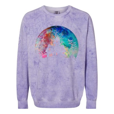 Creepy Haunted House & Spooky Watercolor Full Moon Halloween Colorblast Crewneck Sweatshirt