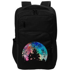 Creepy Haunted House & Spooky Watercolor Full Moon Halloween Impact Tech Backpack