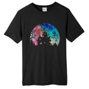 Creepy Haunted House & Spooky Watercolor Full Moon Halloween Tall Fusion ChromaSoft Performance T-Shirt