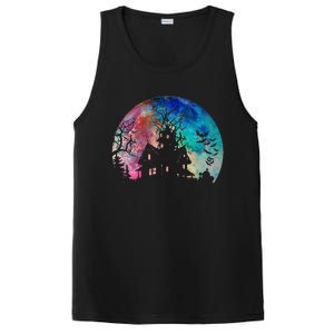 Creepy Haunted House & Spooky Watercolor Full Moon Halloween PosiCharge Competitor Tank