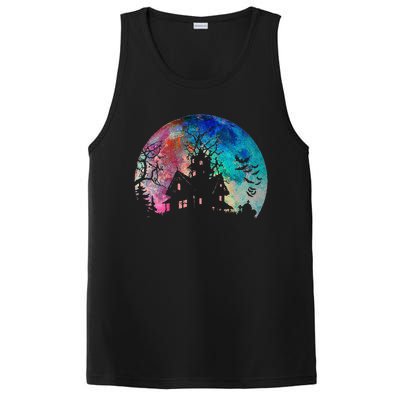 Creepy Haunted House & Spooky Watercolor Full Moon Halloween PosiCharge Competitor Tank