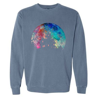 Creepy Haunted House & Spooky Watercolor Full Moon Halloween Garment-Dyed Sweatshirt