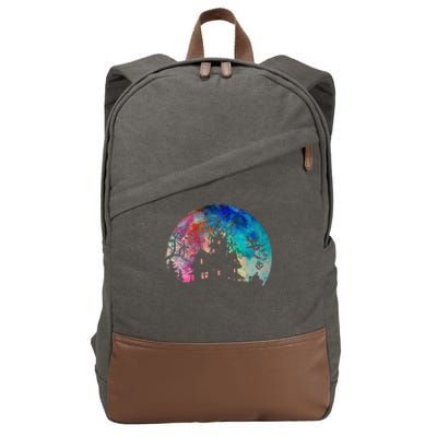 Creepy Haunted House & Spooky Watercolor Full Moon Halloween Cotton Canvas Backpack