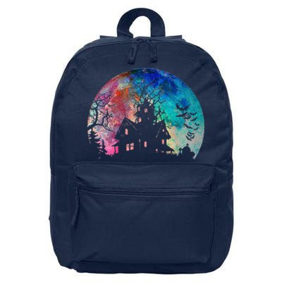 Creepy Haunted House & Spooky Watercolor Full Moon Halloween 16 in Basic Backpack