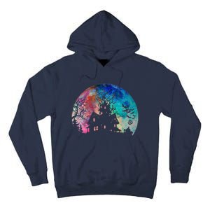 Creepy Haunted House & Spooky Watercolor Full Moon Halloween Tall Hoodie