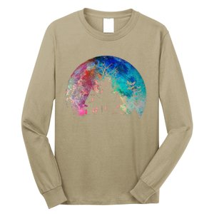 Creepy Haunted House & Spooky Watercolor Full Moon Halloween Long Sleeve Shirt