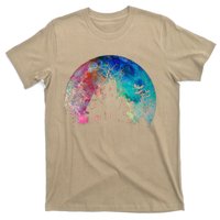 Creepy Haunted House & Spooky Watercolor Full Moon Halloween T-Shirt