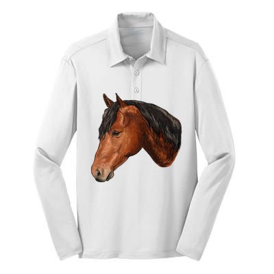 Cute Horse Head Silk Touch Performance Long Sleeve Polo