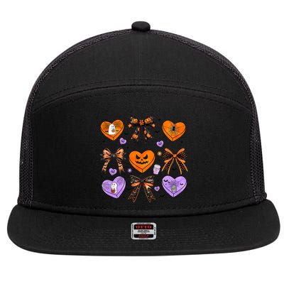 Candy Hearts Halloween Pumpkin Spooky 7 Panel Mesh Trucker Snapback Hat