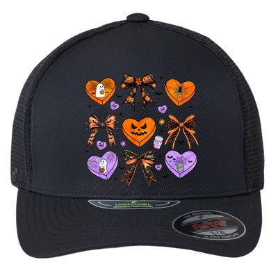 Candy Hearts Halloween Pumpkin Spooky Flexfit Unipanel Trucker Cap