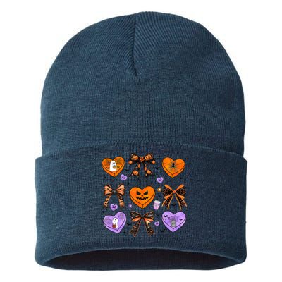 Candy Hearts Halloween Pumpkin Spooky Sustainable Knit Beanie