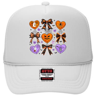 Candy Hearts Halloween Pumpkin Spooky High Crown Mesh Back Trucker Hat