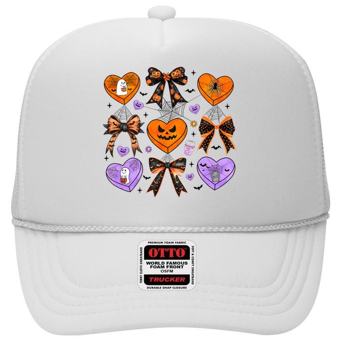 Candy Hearts Halloween Pumpkin Spooky High Crown Mesh Back Trucker Hat