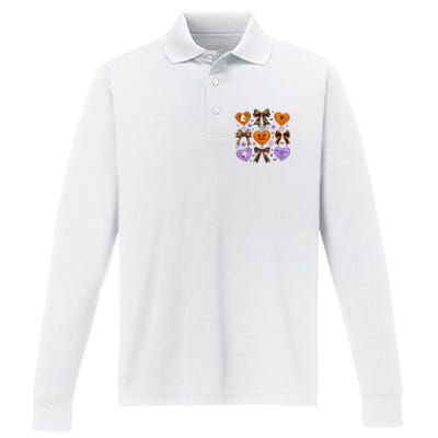 Candy Hearts Halloween Pumpkin Spooky Performance Long Sleeve Polo