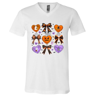 Candy Hearts Halloween Pumpkin Spooky V-Neck T-Shirt