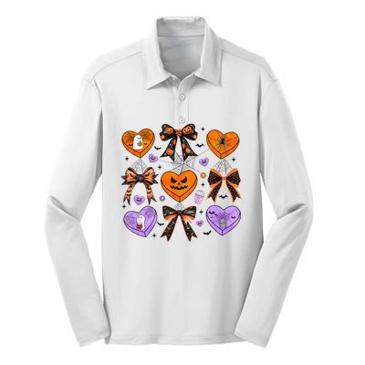 Candy Hearts Halloween Pumpkin Spooky Silk Touch Performance Long Sleeve Polo