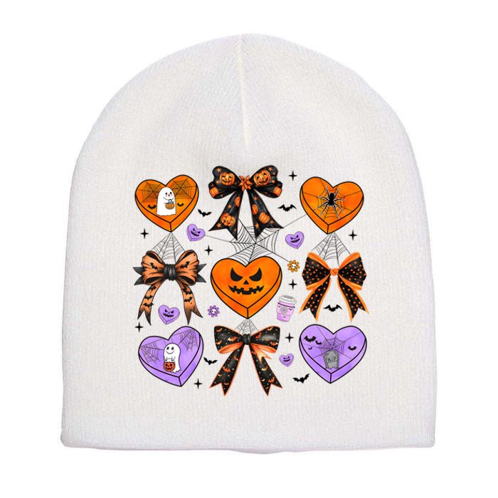 Candy Hearts Halloween Pumpkin Spooky Short Acrylic Beanie