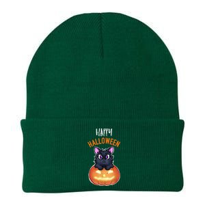 Cool Happy Halloween Cat And Jack O Lantern Knit Cap Winter Beanie