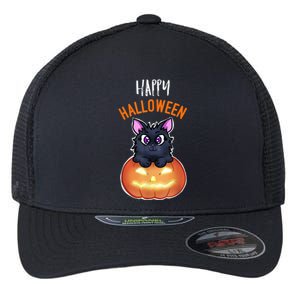 Cool Happy Halloween Cat And Jack O Lantern Flexfit Unipanel Trucker Cap