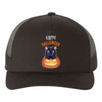 Cool Happy Halloween Cat And Jack O Lantern Yupoong Adult 5-Panel Trucker Hat