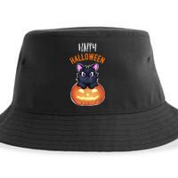 Cool Happy Halloween Cat And Jack O Lantern Sustainable Bucket Hat