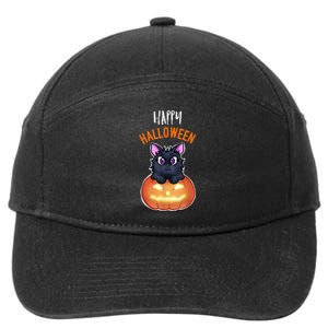 Cool Happy Halloween Cat And Jack O Lantern 7-Panel Snapback Hat