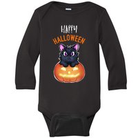 Cool Happy Halloween Cat And Jack O Lantern Baby Long Sleeve Bodysuit