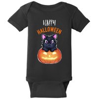 Cool Happy Halloween Cat And Jack O Lantern Baby Bodysuit