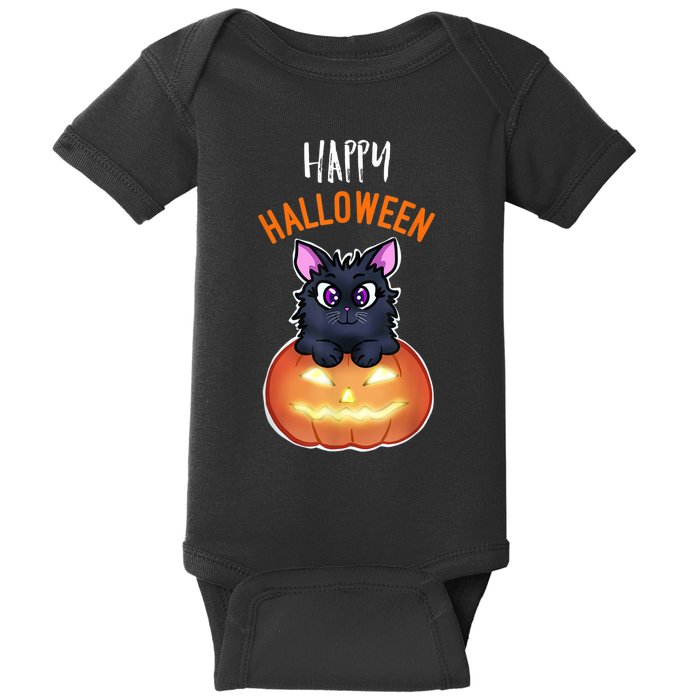 Cool Happy Halloween Cat And Jack O Lantern Baby Bodysuit