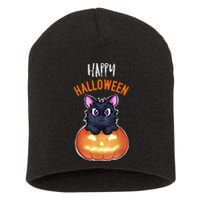 Cool Happy Halloween Cat And Jack O Lantern Short Acrylic Beanie