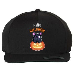 Cool Happy Halloween Cat And Jack O Lantern Wool Snapback Cap