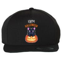 Cool Happy Halloween Cat And Jack O Lantern Wool Snapback Cap