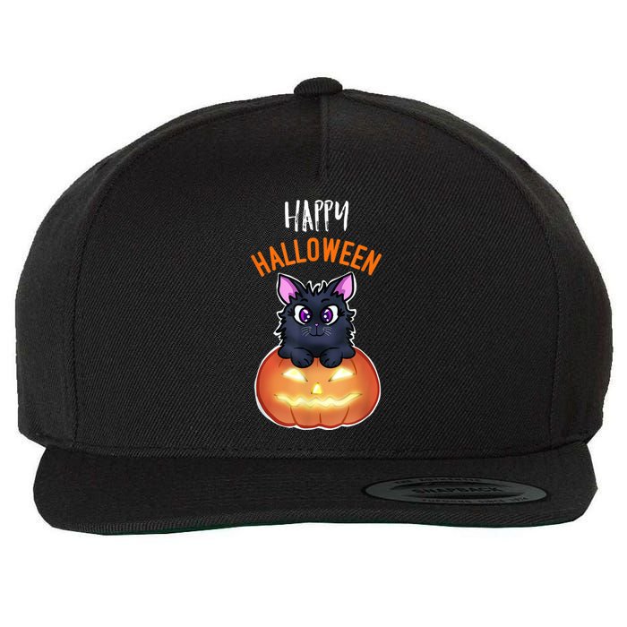 Cool Happy Halloween Cat And Jack O Lantern Wool Snapback Cap