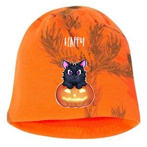 Cool Happy Halloween Cat And Jack O Lantern Kati - Camo Knit Beanie