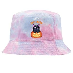 Cool Happy Halloween Cat And Jack O Lantern Tie-Dyed Bucket Hat