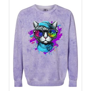 Cool Hipster Hip Cat With Shades Scarf And Hat Colorblast Crewneck Sweatshirt