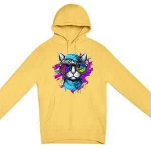 Cool Hipster Hip Cat With Shades Scarf And Hat Premium Pullover Hoodie