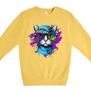 Cool Hipster Hip Cat With Shades Scarf And Hat Premium Crewneck Sweatshirt