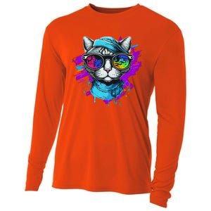 Cool Hipster Hip Cat With Shades Scarf And Hat Cooling Performance Long Sleeve Crew