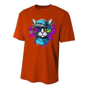 Cool Hipster Hip Cat With Shades Scarf And Hat Performance Sprint T-Shirt