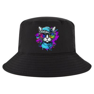 Cool Hipster Hip Cat With Shades Scarf And Hat Cool Comfort Performance Bucket Hat