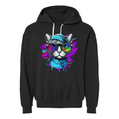 Cool Hipster Hip Cat With Shades Scarf And Hat Garment-Dyed Fleece Hoodie