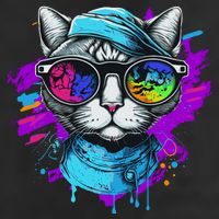Cool Hipster Hip Cat With Shades Scarf And Hat 7 Panel Mesh Trucker Snapback Hat