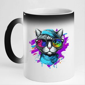 Cool Hipster Hip Cat With Shades Scarf And Hat 11oz Black Color Changing Mug