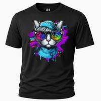 Cool Hipster Hip Cat With Shades Scarf And Hat Cooling Performance Crew T-Shirt