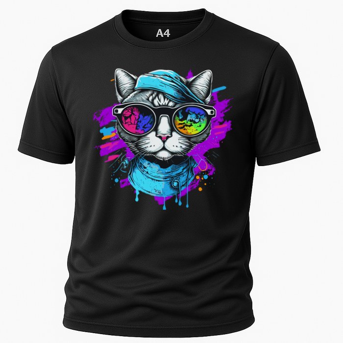 Cool Hipster Hip Cat With Shades Scarf And Hat Cooling Performance Crew T-Shirt