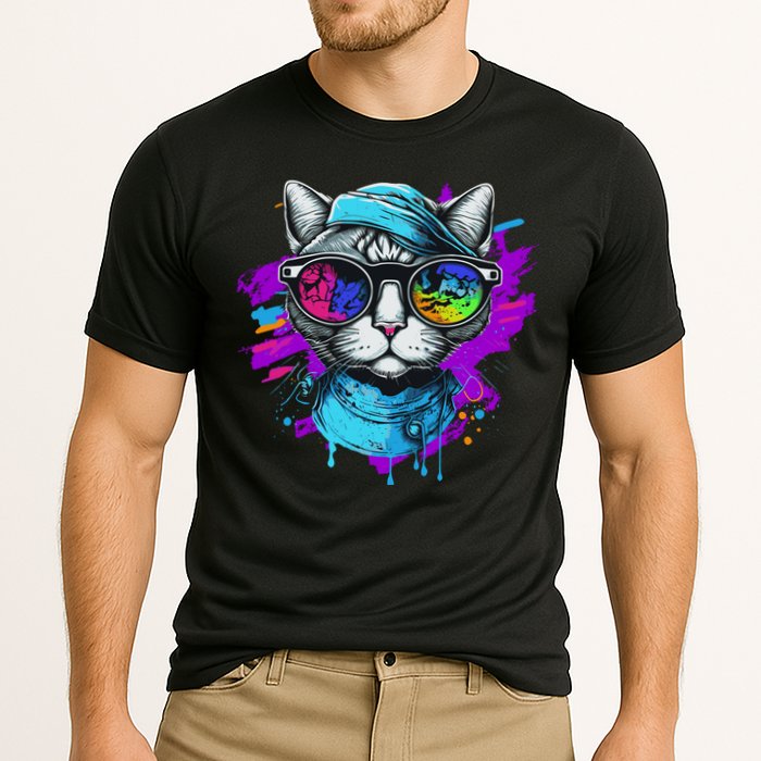 Cool Hipster Hip Cat With Shades Scarf And Hat Cooling Performance Crew T-Shirt