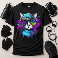 Cool Hipster Hip Cat With Shades Scarf And Hat Cooling Performance Crew T-Shirt