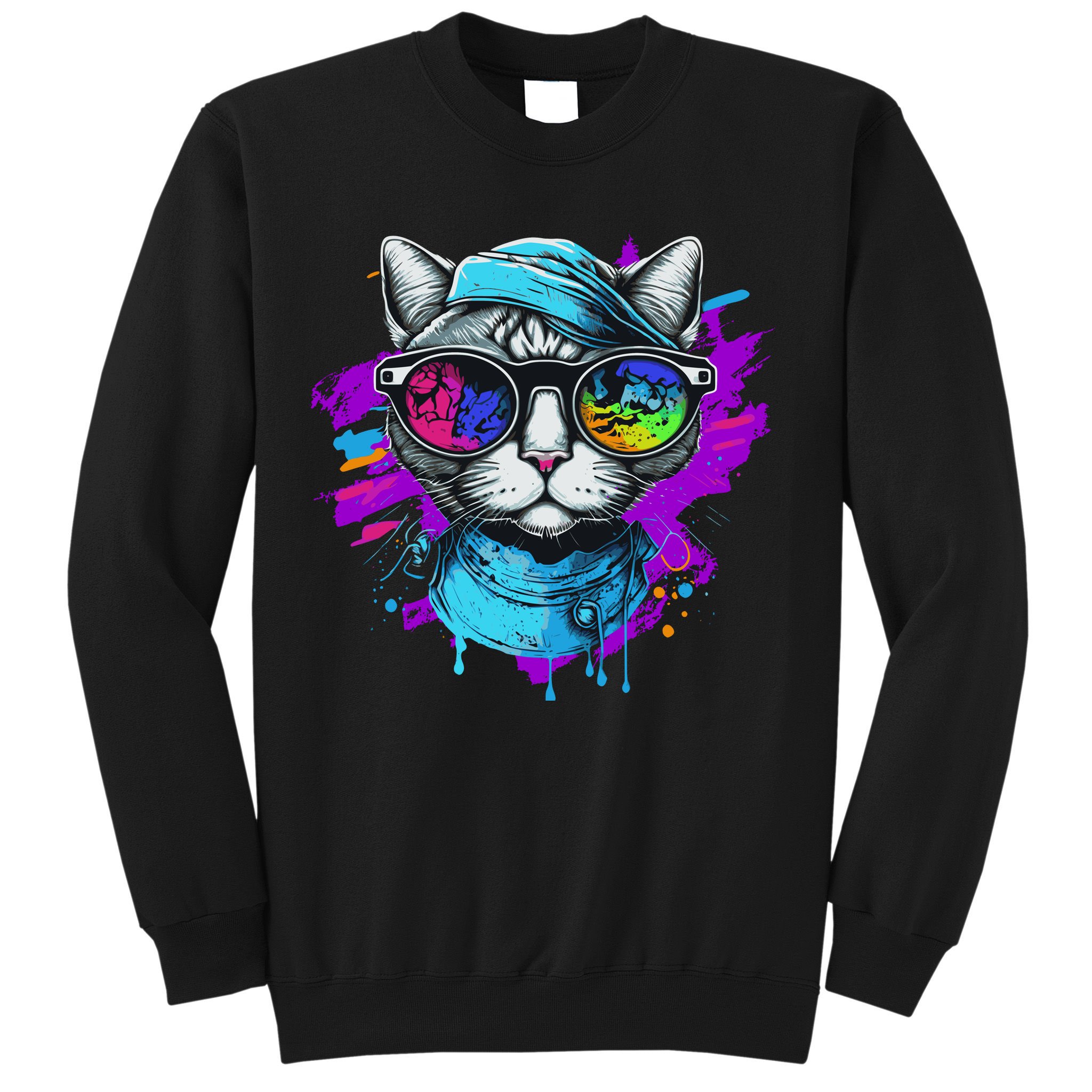 Cool Hipster Hip Cat With Shades Scarf And Hat Sweatshirt